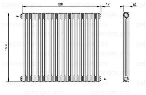 Схема (чертеж) Радиатор Zehnder Charleston 2180/18 №1670 Technoline TL
